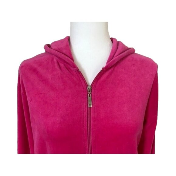 Vintage F & F Hot Pink Full Zip Velour Hoodie Womens Size Large Y2K Kangaroo - Picture 2 of 6